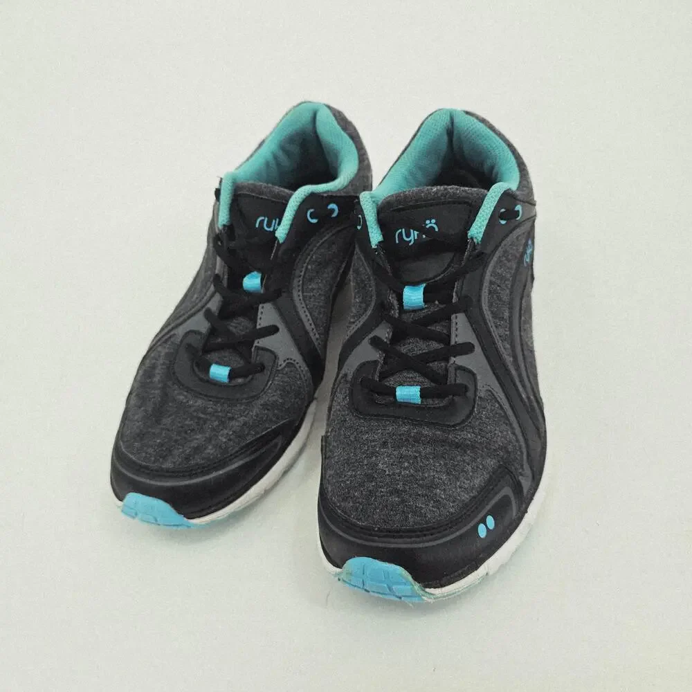 Ryka Aries Womens Running Sneaker Shoe 9.5 M Gray & Teal Leather Memory Foam